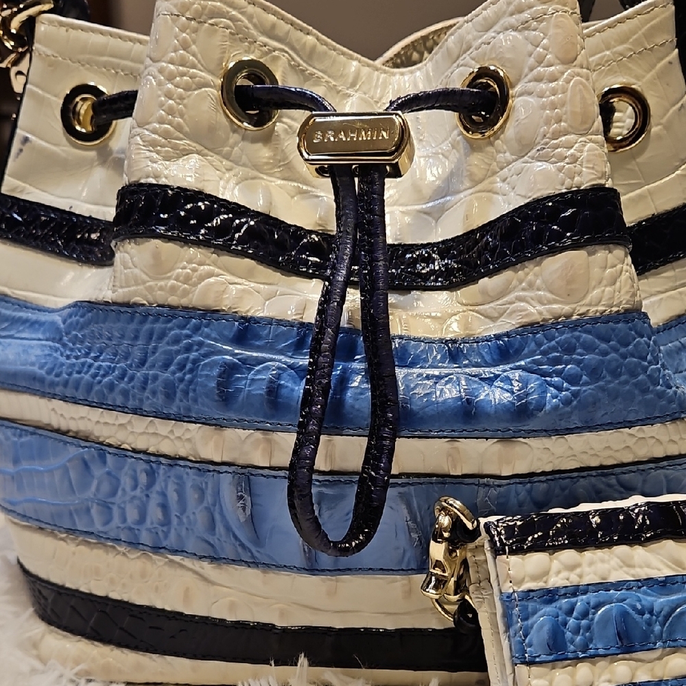 Brahmin Navy and Sky Blue Shoulder Bag